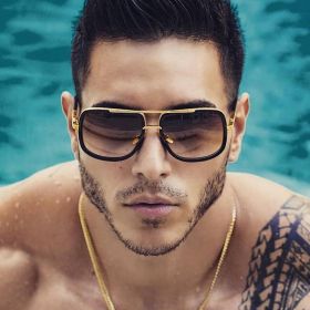 New Fashion Big Frame Sunglasses Men Square Metal Sun Glasses Women Retro Sun Glasses Vintage High Quality Gafas Oculos De Sol (Frame Color: As Picture, Lenses Color: grandient gray)